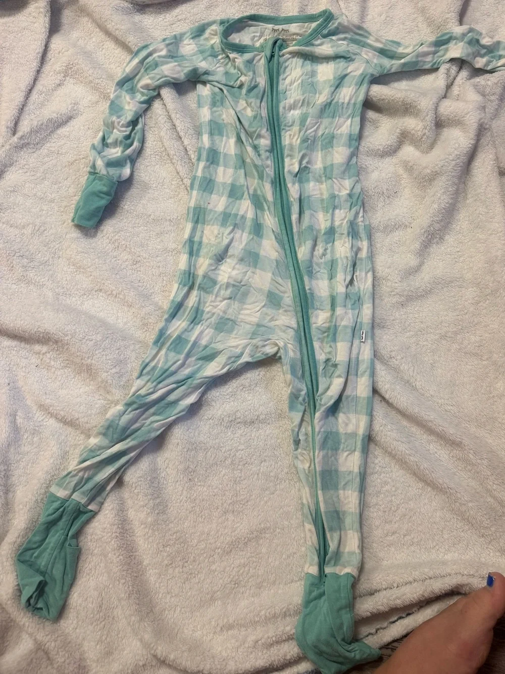Little sleepies  Mint and White Check Long Sleeve Footed One-Piece